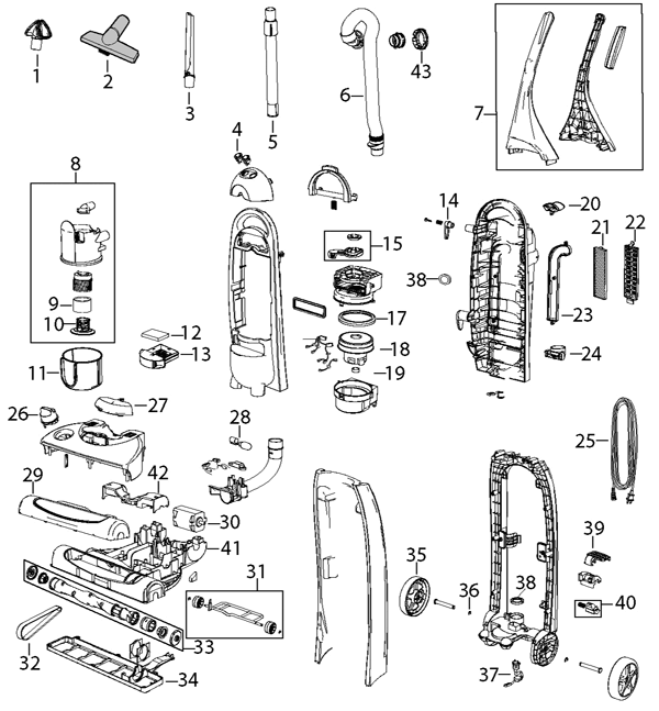 Bissell 3750 6595 6801 Lift-Off Bagless Upright Vacuum Parts List & Schematic