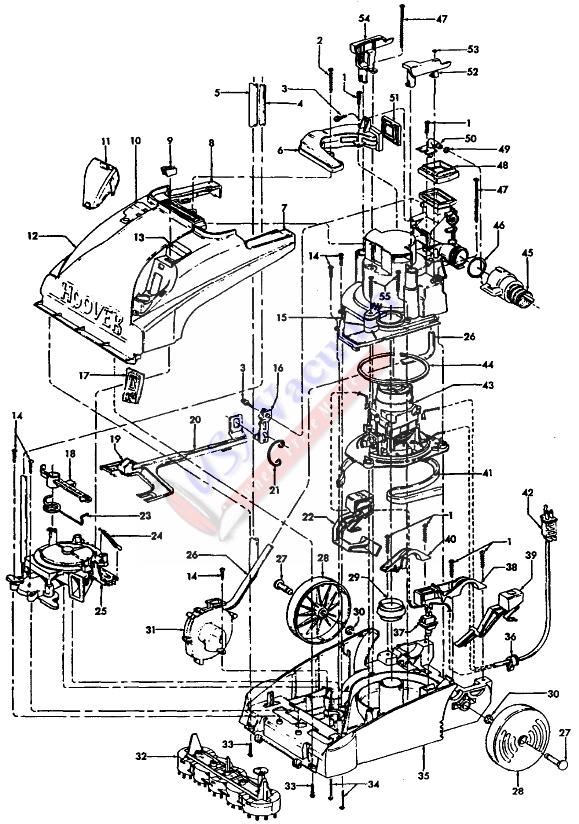 Hoover F5876 SteamVac Upright Extractor Parts List & Schematic