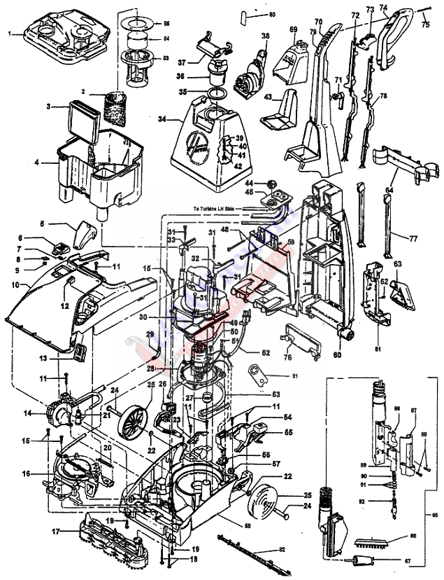 Hoover F5912 SteamVac SpinScrub TurboPOWER Upright Extractor Parts List & Schematic