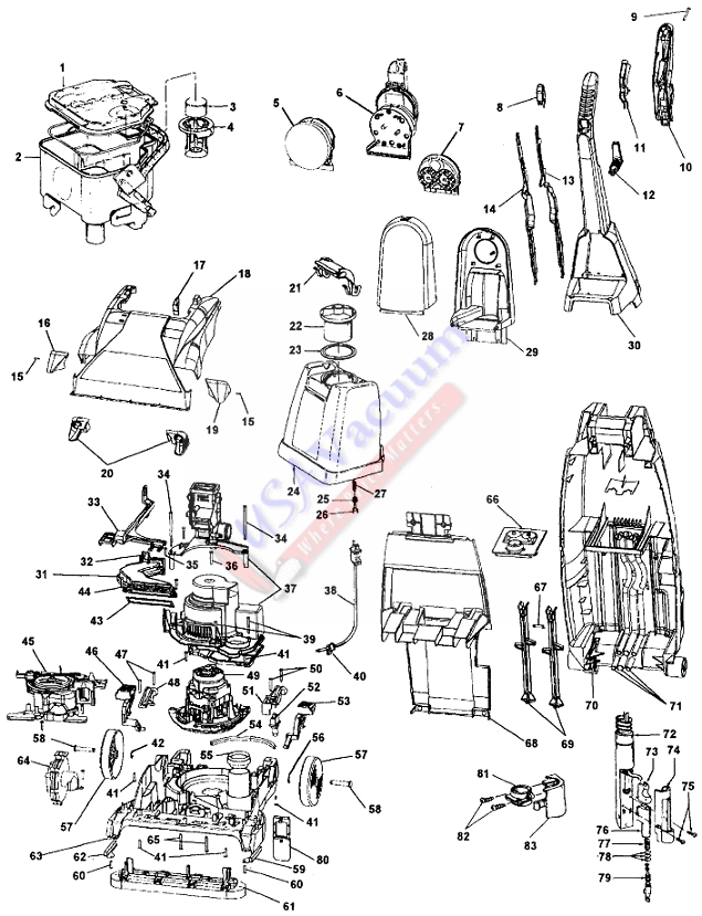 Hoover F6023 SteamVac WidePath Upright Extractor Parts List & Schematic