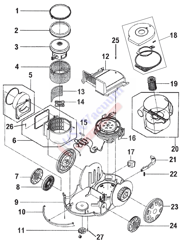 Hoover S3765 WindTunnel Bagless Canister Parts List & Schematic