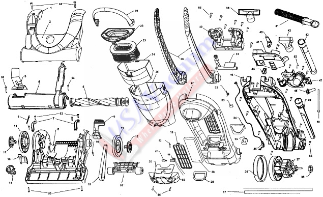 Hoover U5164 Fold Away Bagless Upright Vacuum Parts List & Schematic