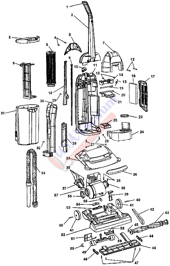 Hoover U5280 WindTunnel Bagless Upright Vacuum Parts List & Schematic