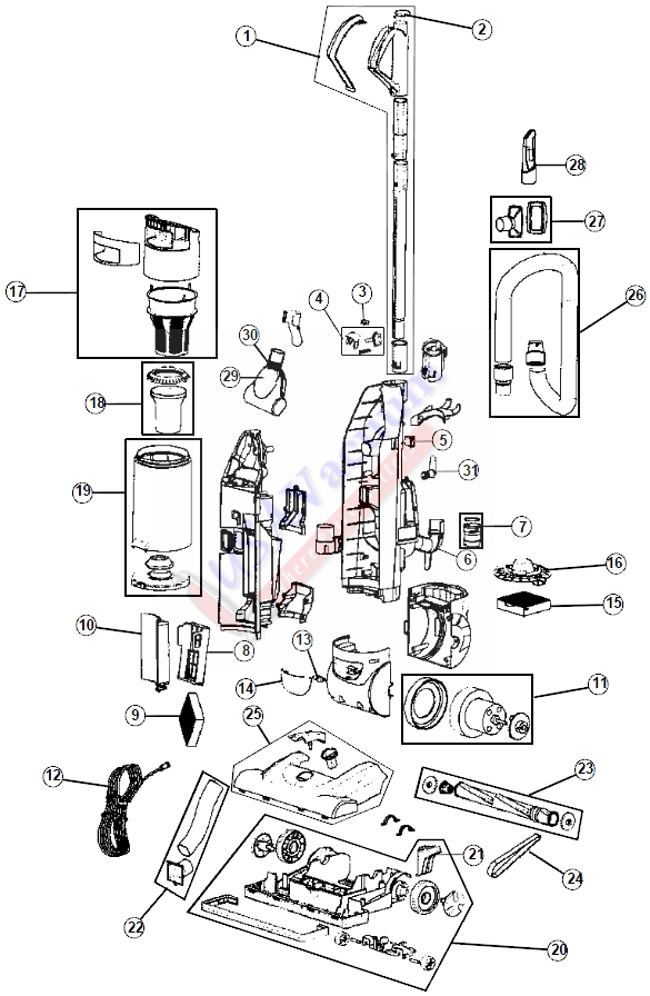 Hoover UH70055 Turbo Cyclonic Upright Vacuum Parts List & Schematic