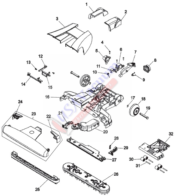 Hoover H3040 FloorMate SpinScrub WidePath Nozzle Assembly Parts List & Schematic, Hoover Model H3040 Parts List & Schematic