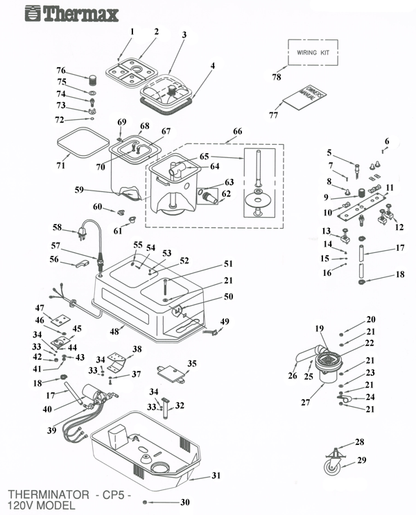 Thermax CP5 Professional Hot Water Extraction Cleaning System Main Unit Parts List & Schematic