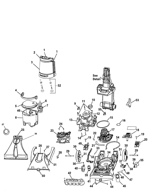 Hoover F7205, F7210, F7220, F7221, F7225, F7226 SteamVac V2 Handle Parts List & Schematic