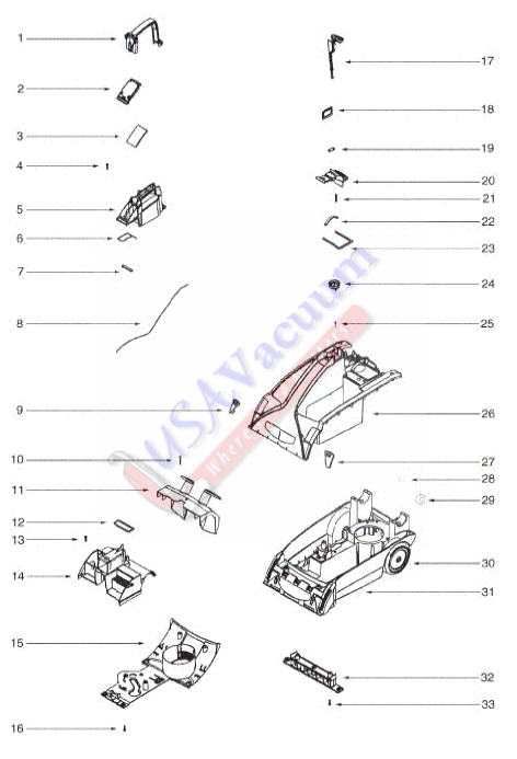 Eureka 2596 Atlantis Upright Extractor Parts List & Schematic