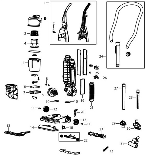 Bissell 92L3 PowerClean Upright Vacuum Parts List & Schematic