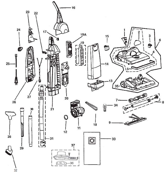 Bissell 3540 Powerclean Upright Vacuum Parts List & Schematic
