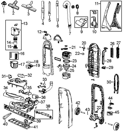 Bissell 3760 4220 6850 6860 Lift-Off Revolution Upright Vacuum Parts List & Schematic