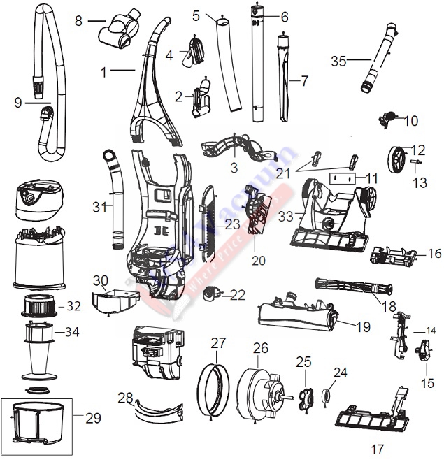 Bissell 3990 6393 Velocity Total Floors Upright Vacuum Parts List & Schematic