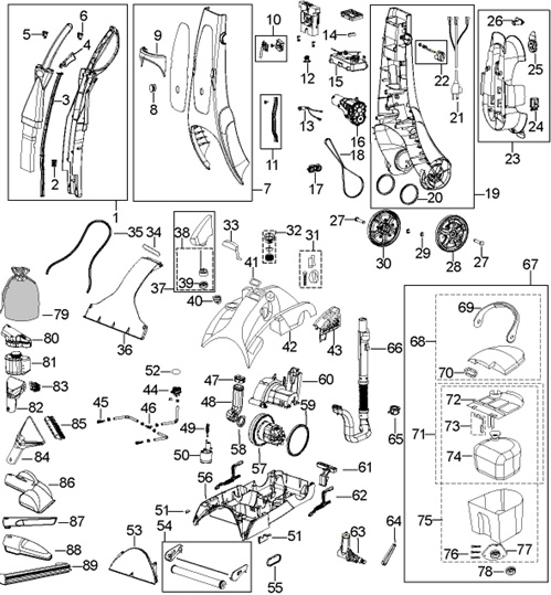 Bissell 7950 ProHeat Self Propelled Upright Parts List & Schematic