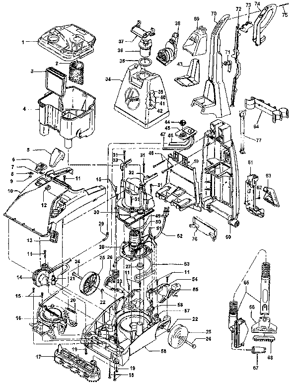 Hoover F5877, F5879, F5880, F5888 SteamVac Upright Extractor Parts List & Schematic, Hoover Model F5877, F5879, F5880, F5888 Parts List & Schematic