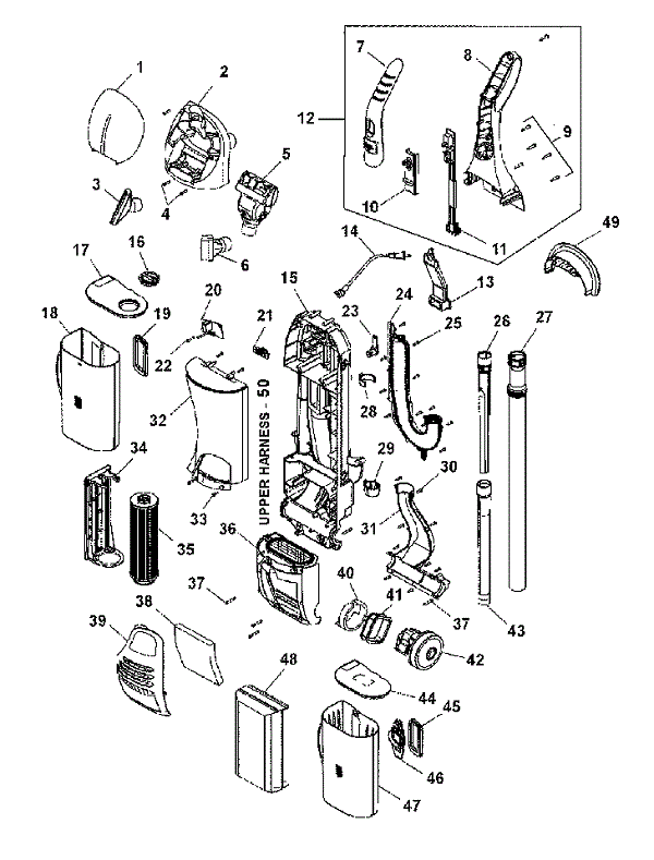 Hoover U8172 Savvy Bagged / Bagless Combo Upright Vacuum Parts List & Schematic