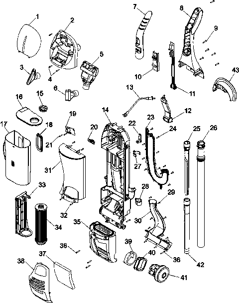 Hoover U8185 Savvy Bagged / Bagless Combo Upright Vacuum Parts List & Schematic