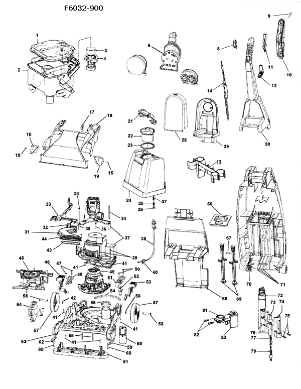Hoover F6032 SteamVac Upright Extractor Parts List & Schematic