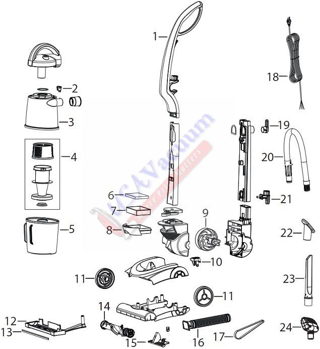 Bissell 13H8 Powerswift Pet Compact Upright Vacuum Parts List & Schematic