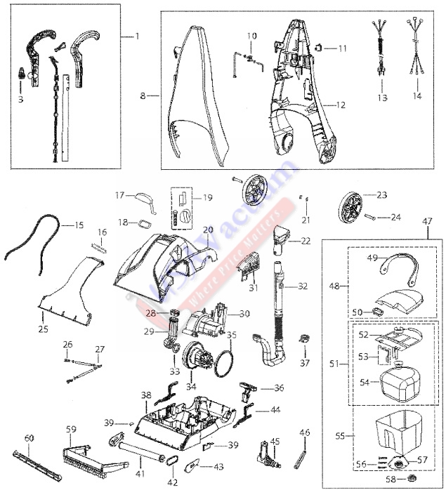 Bissell 1693, 1694 PowerSteamer PowerLifter Upright Deep Cleaner Parts List & Schematic