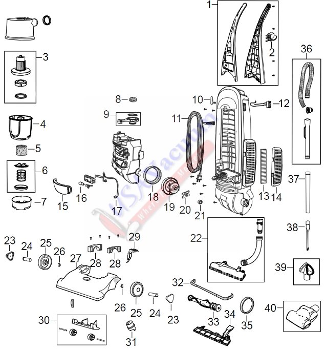 Bissell 20Q9 CleanView II Bagless Upright Vacuum Parts List & Schematic