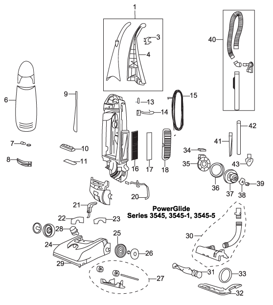 Bissell 3545 Powerglide Upright Vacuum Parts List & Schematic