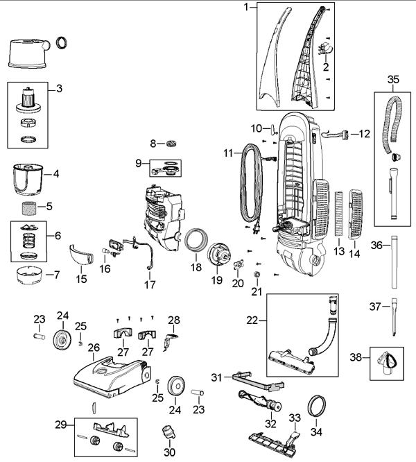 Bissell 3574 Cleanview II Bagless Upright Vacuum Parts List & Schematic