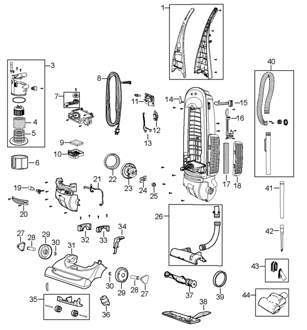 Bissell 3594 PowerTrak Revolution Upright Vacuum Parts List & Schematic
