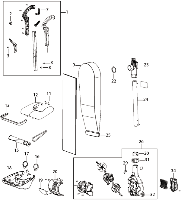 Bissell 4238 9V00 9V03 Maxi Glide Upright Vacuum Parts List & Schematic