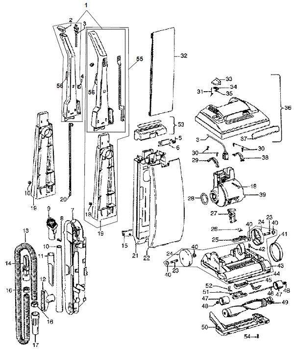 Hoover C1414-900 Elite Bagged Commercial Upright - Hard Bag Case Parts List & Schematic, Hoover Model C1414 Parts List & Schematic