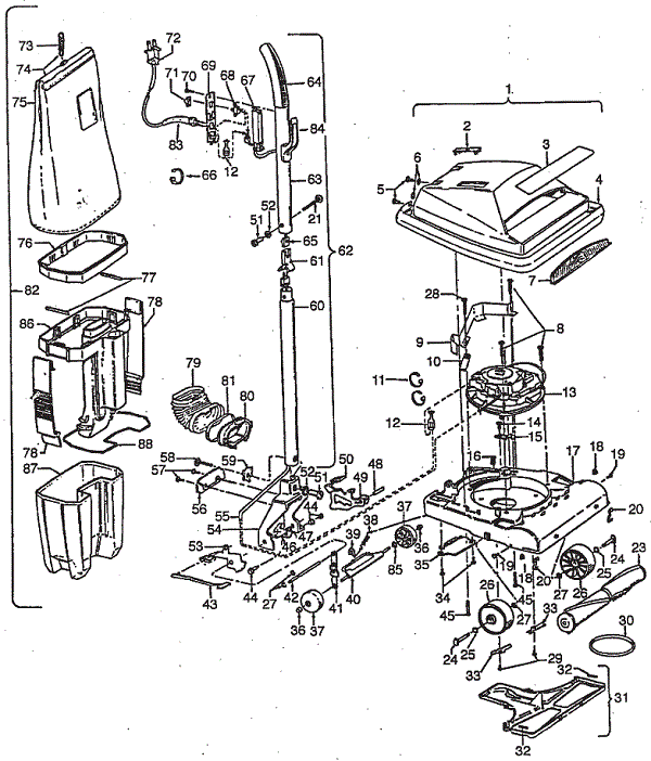 Hoover C1525 Guardsman Bagless Upright Parts List & Schematic, Hoover Model C1525 Parts List & Schematic