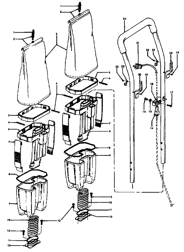 Hoover C1820 Conquest Commercial Upright Bag and Dirt Cup Assembly Parts List & Schematic, Hoover Model C1820 Parts LIst & Schematic
