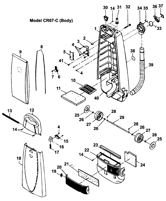 Cirrus CR67 Upright Vacuum Cleaner Machine Body Parts List & Schematic