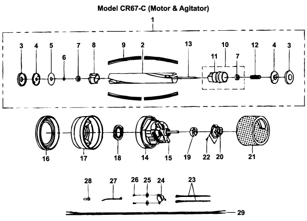 Cirrus CR67 Upright Vacuum Cleaner Motor Parts List & Schematic