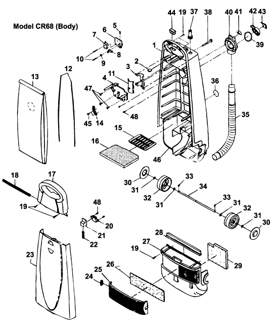 Cirrus CR68 Upright Vacuum Cleaner Machine Body Parts List & Schematic