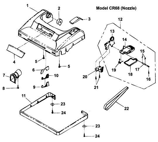 Cirrus CR68 Upright Vacuum Cleaner Nozzle Parts List & Schematic
