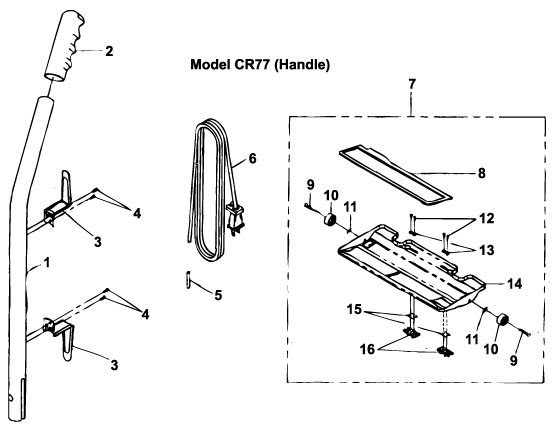 Cirrus CR77 Upright Vacuum Cleaner Handle Parts List & Schematic