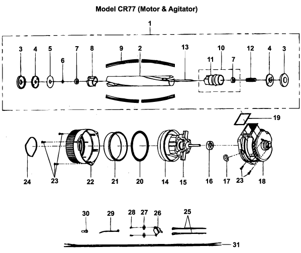 Cirrus CR77 Upright Vacuum Cleaner Motor Parts List & Schematic