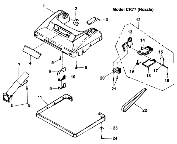 Cirrus CR77 Upright Vacuum Cleaner Nozzle Parts List & Schematic