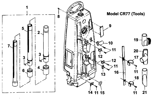 Cirrus CR77 Upright Vacuum Cleaner Tools List & Schematic