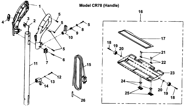 Cirrus CR78 Upright Vacuum Cleaner Handle Parts List & Schematic