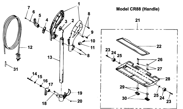 Cirrus CR88 Upright Vacuum Cleaner Handle Parts List & Schematic