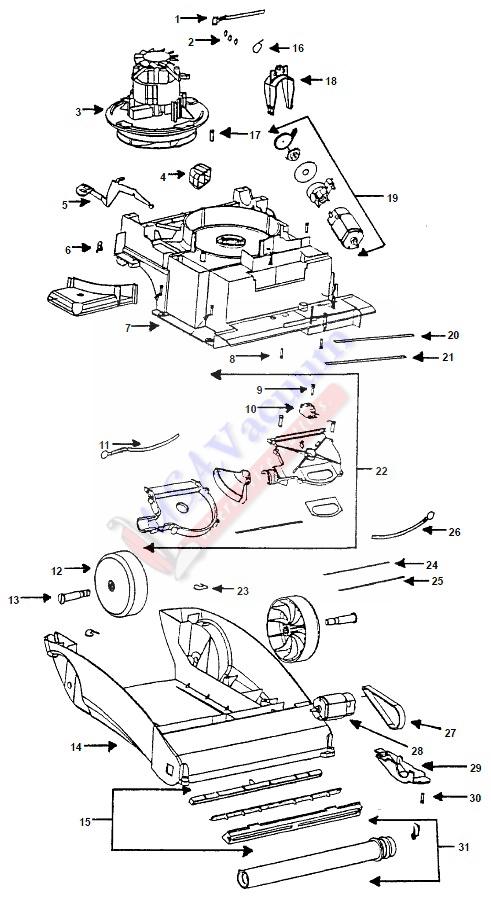 Eureka 2440 Dream Machine Upright Extractor Parts List & Schematic