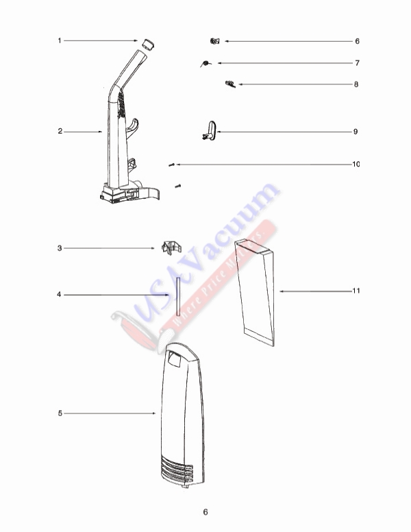 Eureka 2900 Contour Upright Vacuum Parts List & Schematic