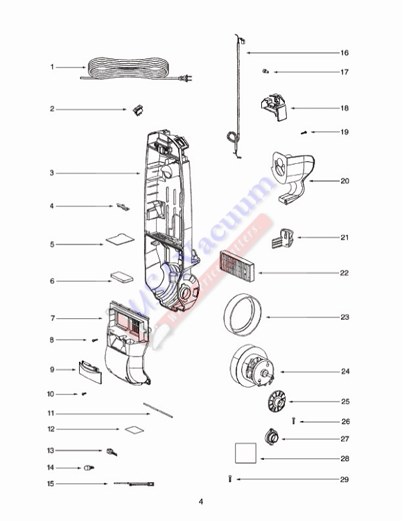 Eureka 2900 Contour Upright Vacuum Parts List & Schematic