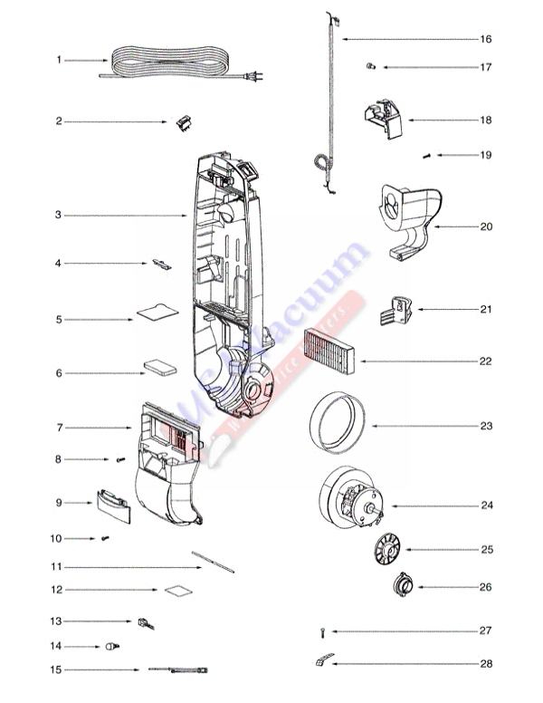 Eureka 2901 Contour Upright Vacuum Parts List & Schematic