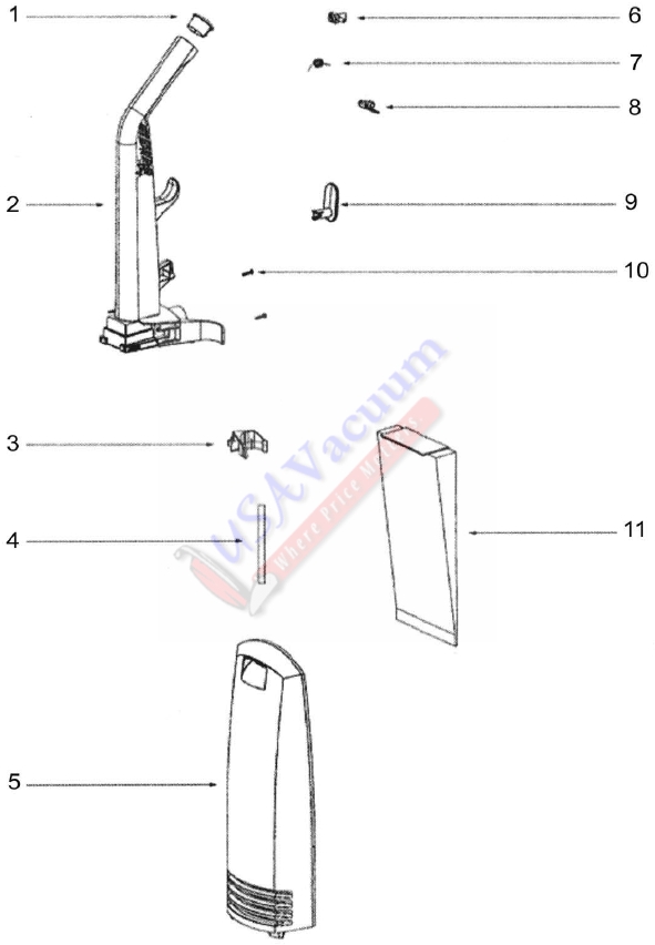 Eureka 2903A Upright Vacuum Cleaner Parts List & Schematic