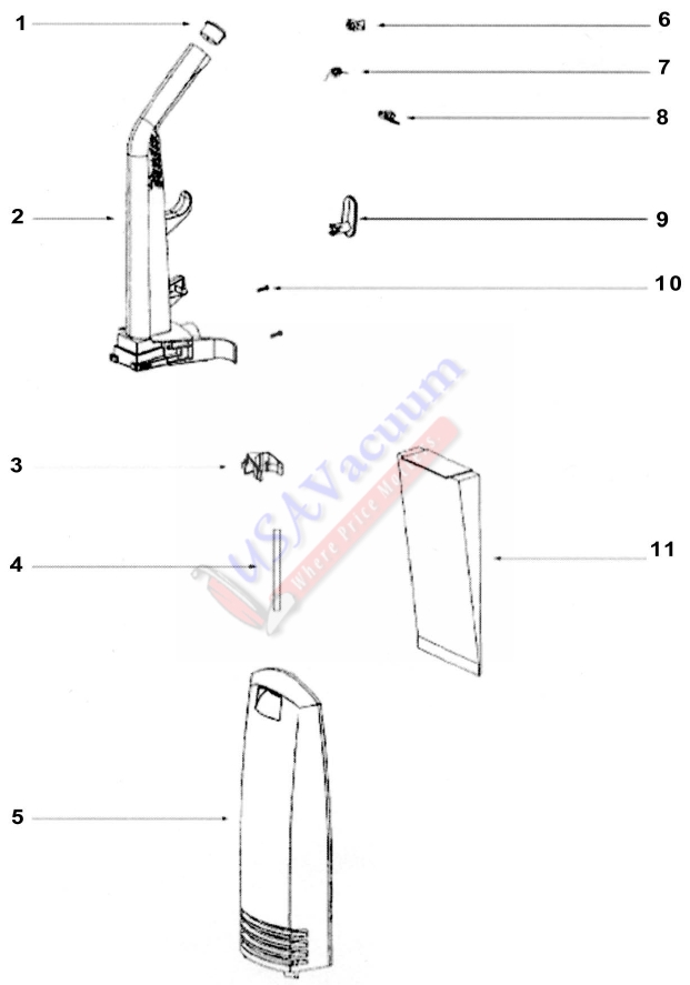 Eureka 2924AS Contour Upright Vacuum Cleaner Parts List & Schematic