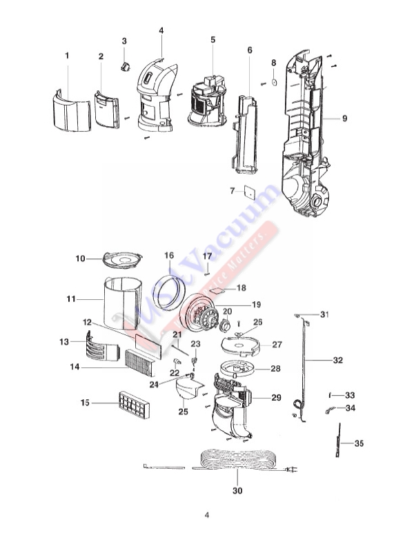 Eureka 2998AZ Bagless Upright Vacuum Parts List & Schematic