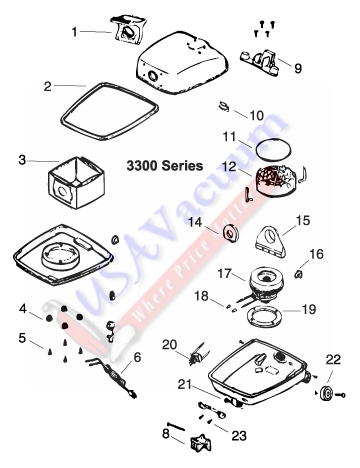 Eureka 3320 Domestic Canister Vacuum Cleaner Parts List & Schematic