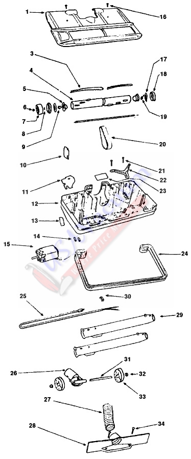 Eureka 3865 Rally Canister Vacuum Cleaner Parts List & Schematic